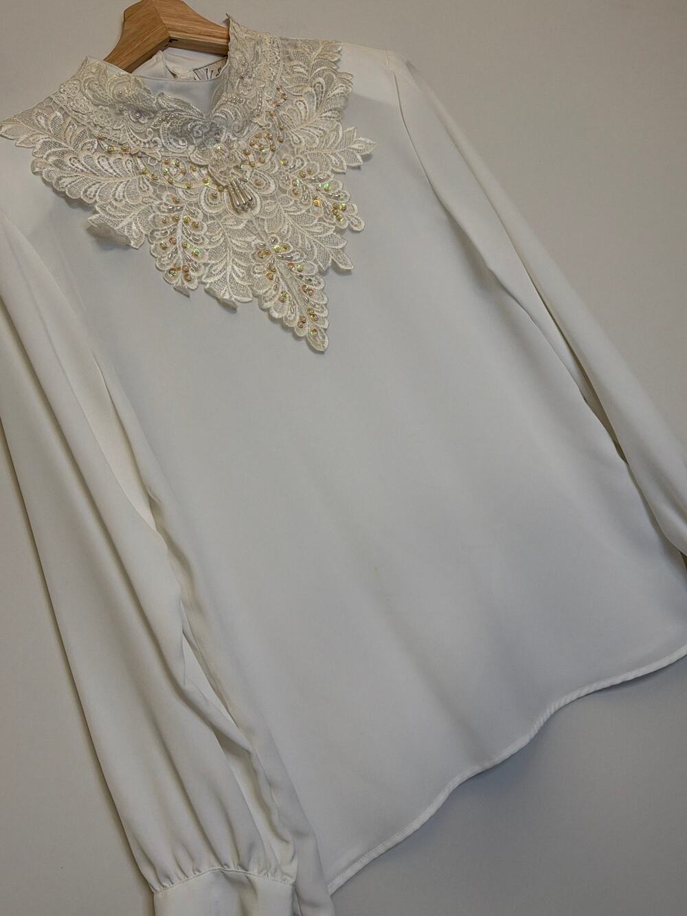 Kathy Che Vintage Beaded Lace Collar Blouse Size 8